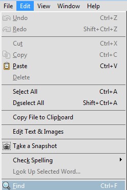 Adobe Acrobat edit window with find highlighted