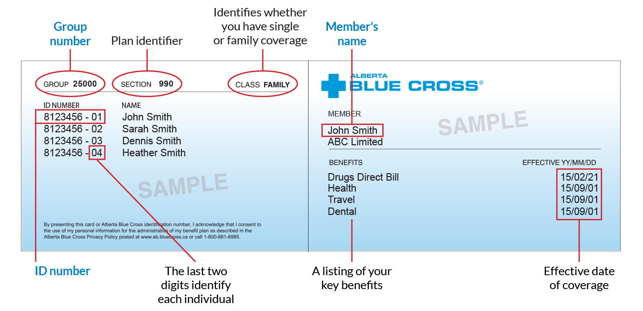 Number plans. Blue Card number. Blue Cross. Blue Cross Dental Plan. Win Card Alberta.