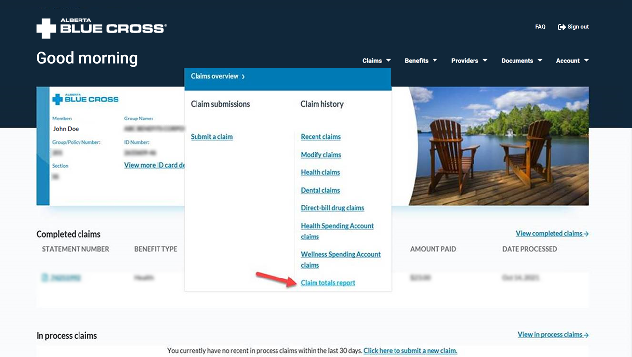 Step one on how to view claims history.