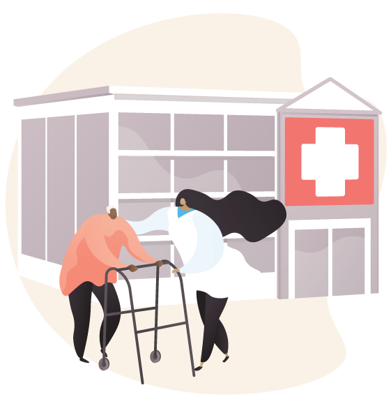 nurse accompany with a patient walking illustration
