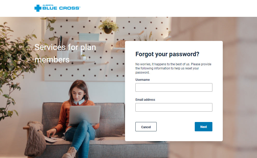 Alberta Blue Cross® member site home page.